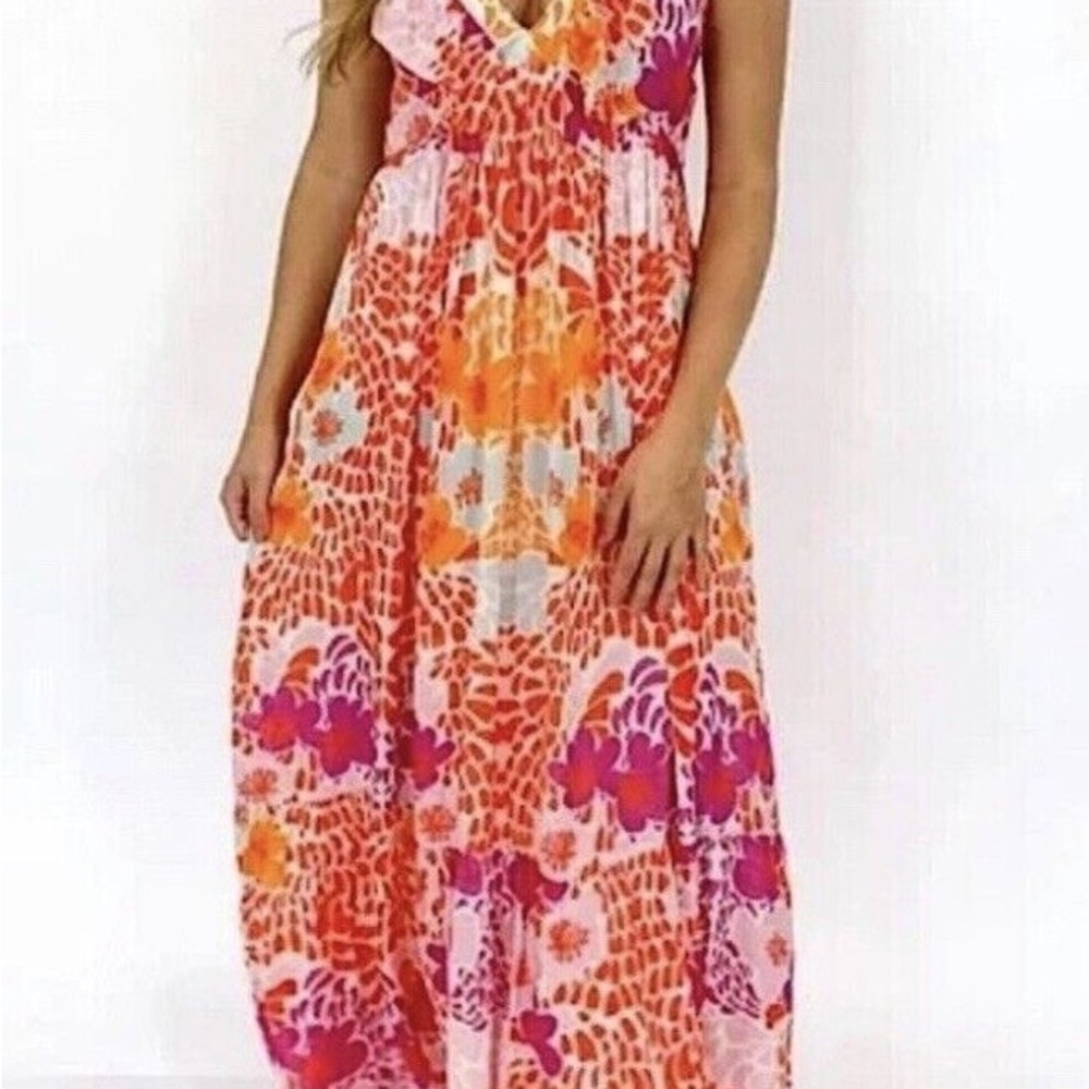 Vibrant Orange and Pink Maxi Dress